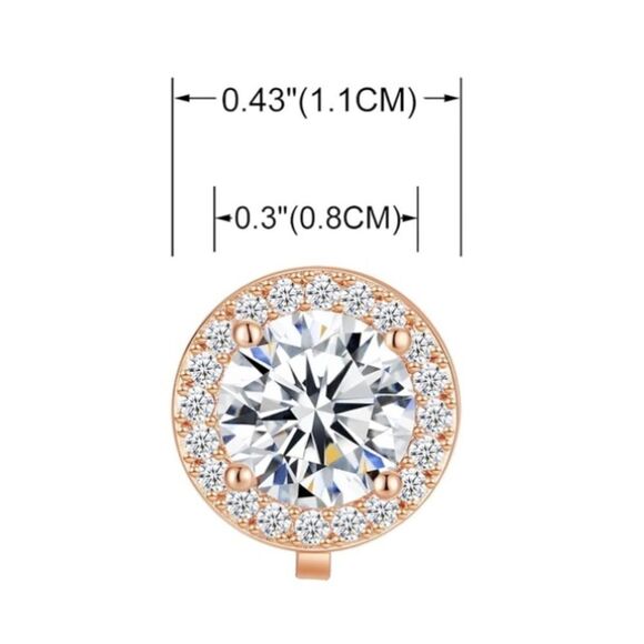 Rose Gold with White Diamond AAA Cubic Zirconia Round Stud Clip On Earrings